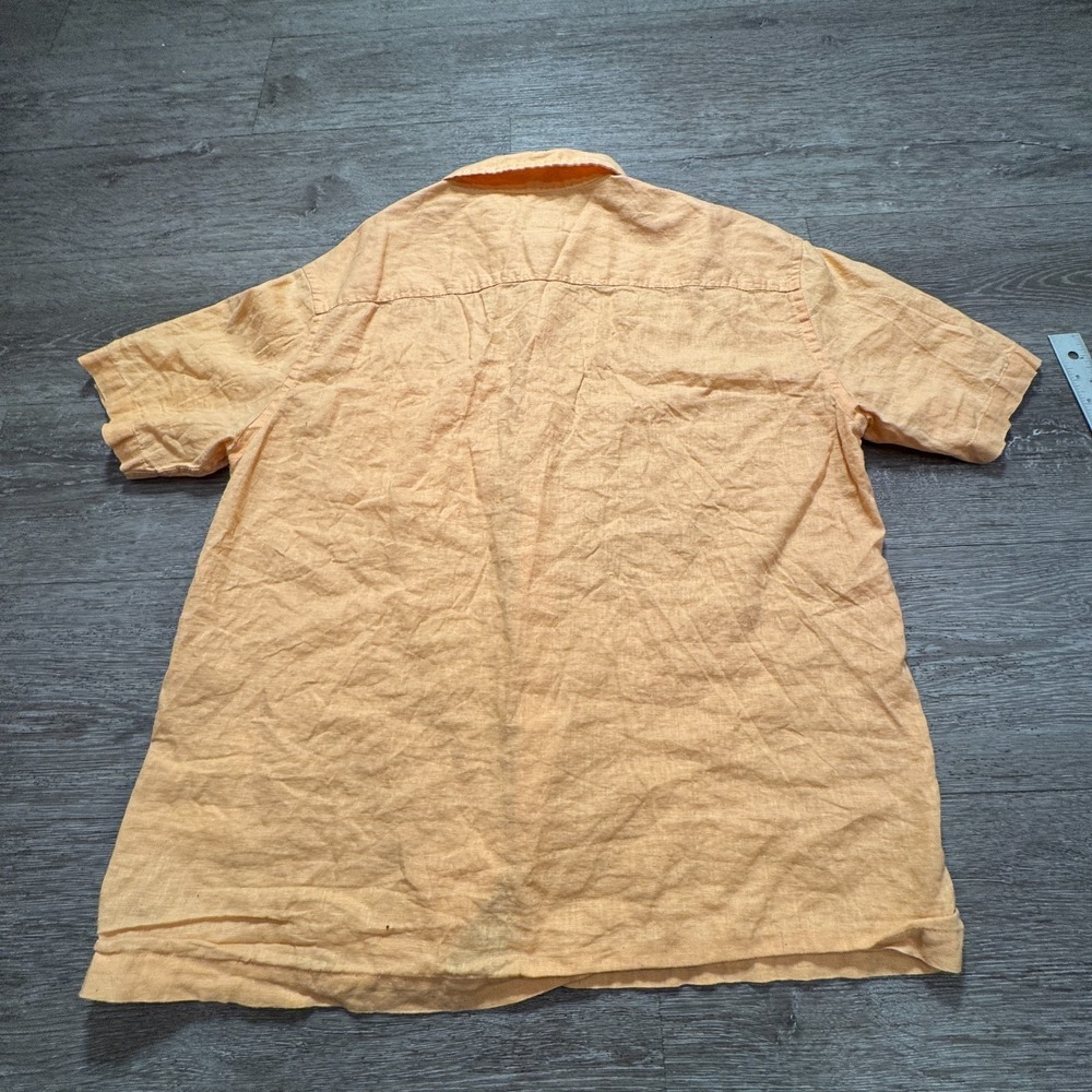 H&M Shirt Mens‎ Medium Orange Linen Blend Short Sleeve Button UP Pocket Adult - Picture 5 of 8
